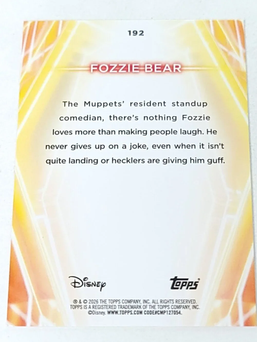 Fozzie Bear Topps 2026 Disney Neon Holo Parallel Refractor Limited 37/99 - Picture 5 of 5